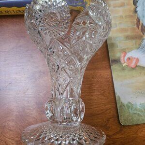 antique westmoreland buzz star clear pressed glass footed corset vase 1912